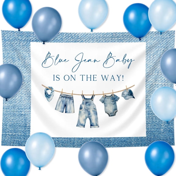 Blue Jean Denim Textured Fabric Backdrop And Multi Tone Latex Balloon Set Retro Casual Indoor Backyard Party Decor