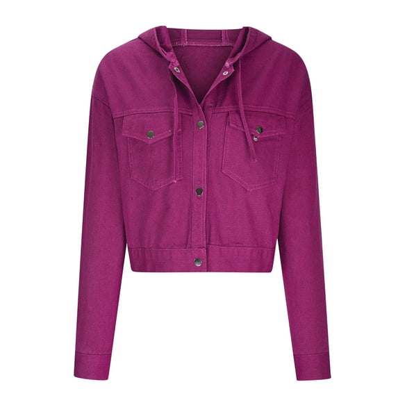 Blue Jean Jackets for Women Women Fashionr Hooded Long Sleeve Hoodeless Casual Outwear Jackets Loose Coat S-168 Hot Pink-a S