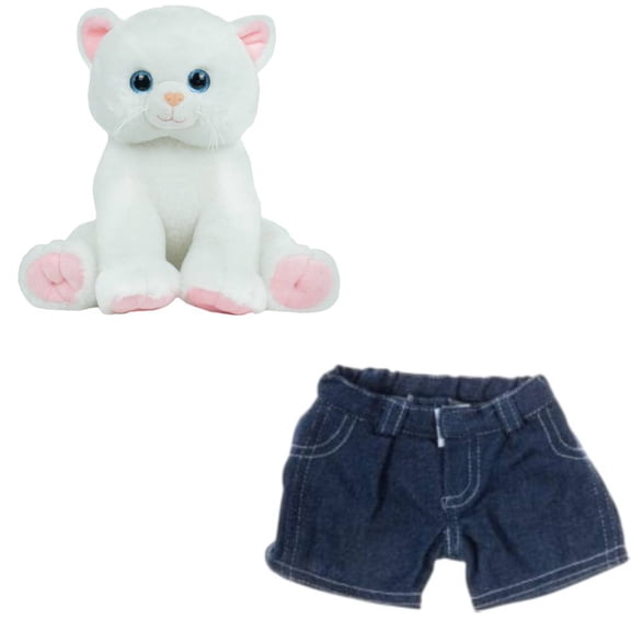 Blue Jean Shorts for 16" Opal the White Kitty Plush - Fashionable Plush Accessory