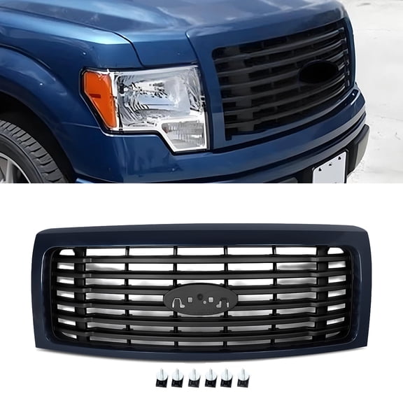 Blue Jeans For 2009-2014 Ford F150 F-150 Front Bumper Grille Grill Harley-Davidson Style, No Emblem