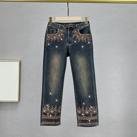 Blue Jeans For Women Fashion Elastic Denim Pants Street Travel Long Jeans With Pocket Blue XL