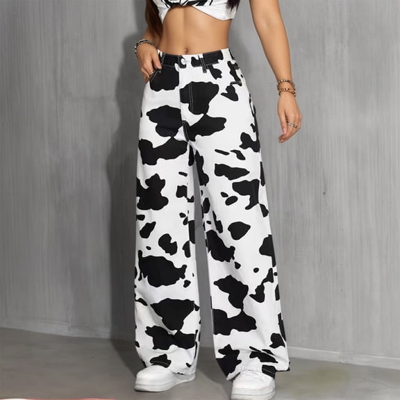 Blue Jeans For Women Wide Leg Graphics Print Casual Stretch Denim Pants Comfy Lightweight Workwear Classic Jeans Trousers White XXL