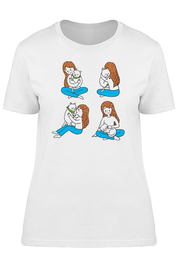 Blue Jeans Girl With Cat T-Shirt Women -Image by Shutterstock, Female Small