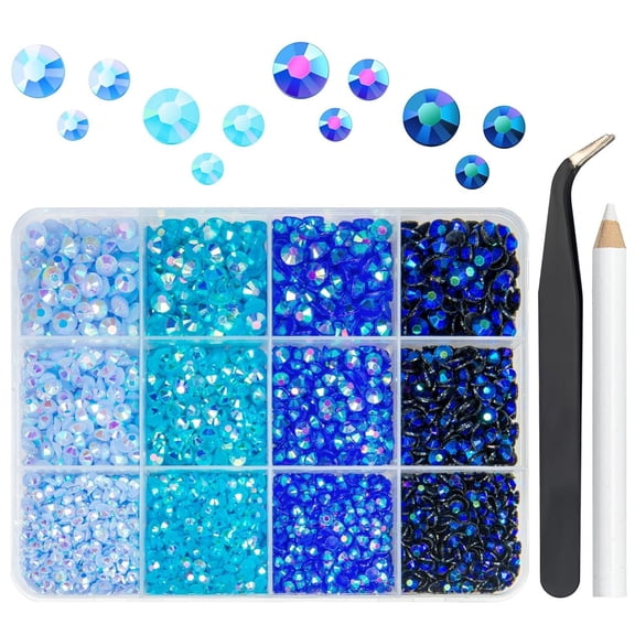 Blue Jelly Resin Rhinestones Bulk 3mm 4mm 5mm Flatback Royal Blue Stones for Crafting Non-Hotfix Teal Blue Sapphire Blue AB Resin Gems Diamonds for Nails Eyes Face Makeup Tumblers DIY Crafts