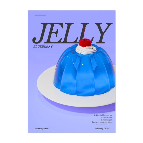 Blue Jelly - Typography Pop Art Kitchen Decor Modern Art Fruit Surrealism Unframed Wall Art Print 4 x 6 inches