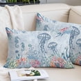 thumbnail image 1 of Blue Jellyfish Coastal Pillow Covers King, Beach Nautical Ocean Coral Seahorse Soft Brushed Microfiber Breathable Throw Pillow Covers, Pillowcase with Zipper for Couch Sofa Bedroom 20"x36", 1 of 9