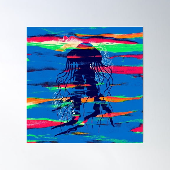 Blue Jellyfish Paintbrush Poster Wall Art, Modern Wall Decor For Living Room Bedroom, 16X16 UNFRAMED