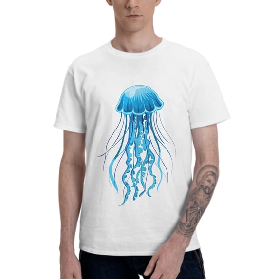 Blue Jellyfish T-Shirt for Men Cotton 100% Summer Tops Women Fashion Casual Short Sleeves Round Collar Short-Sleeve Couple Top Tees