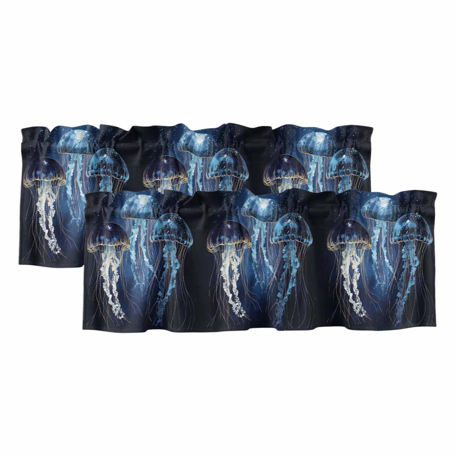 Blue Jellyfish Valances for Windows 2 Panels Ocean Dreamy Coastal ...