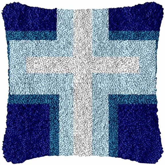 Blue Jesus Cross Latch Hook Pillow Cover Kits for Adults and Starter DIY Cushion Cross Stitch Latch Hook Rug Kits Crochet Yarn Kits Needlework Crafts 17'' X 17''