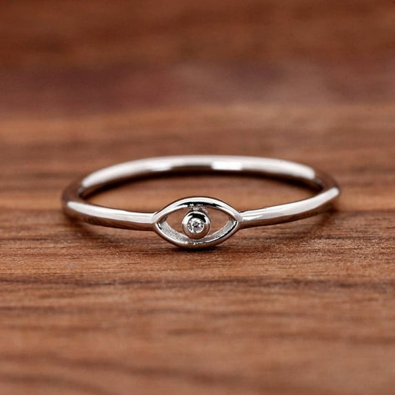 Blue Jewel 0.4 Ct Round Brilliant Cut Diamond Ring - 14K White Gold Plated Diamond Rings for Her- Dainty Eye Rings for Women's - Evil Eye Rings for Women's - Causal Daily Wear Ring For Women's