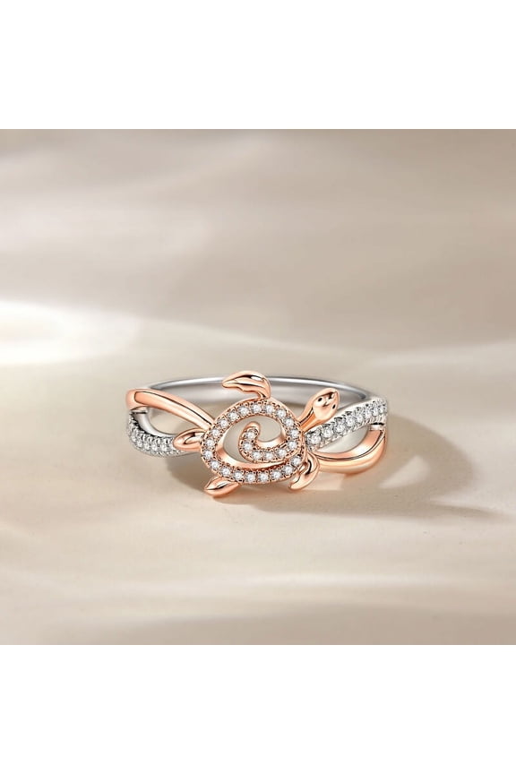 0.5 Ct Round Brilliant Cut Diamond Ring - Silver 14K White Gold Plated Ring - Turtle's Journey Diamond Rings for Her - Two Tone Diamond Rings for Women's - Twisted Cross Over Diamond Rings