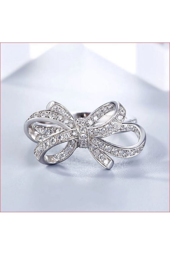 0.6 Ct Round Brilliant Cut Diamond Rings - 14K White Gold Plated Rings - Latest Bow Style Designer Engagement Diamond Rings for Women's - Twisted Infinity Party Wear Diamond Rings for Her