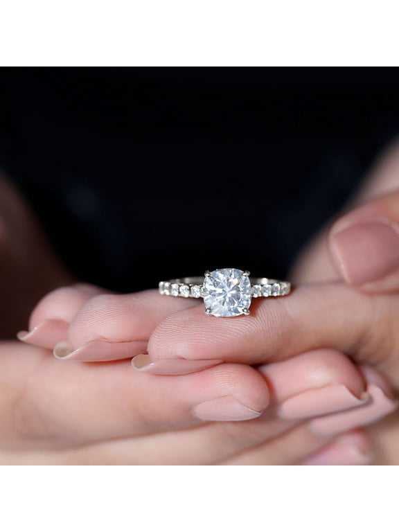 1.2 Ct Round Cut Lab-Created Simulated Diamond Solitaire Engagement Ring 14K White Gold Plated Prong Setting for Women