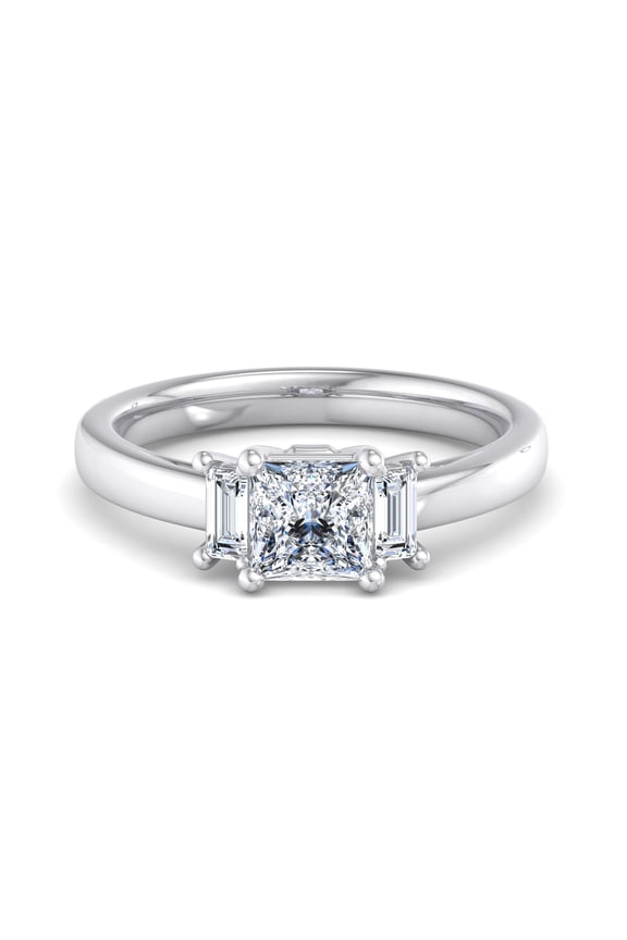 1.49 Ct Princess Cut Diamond Engagement Ring - Brilliant 3 Stone Formation in 14K White Gold Plated - Ideal for Honoring Love and Lifetime Celebrations