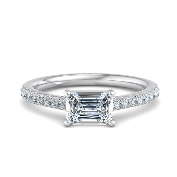 Blue Jewel 1.6 Ct Emerald Cut Lab-Grown Diamond Engagement Ring - Striking Solitaire with Graceful Design - 14K White Gold Plated Setting - Proposal & Meaningful Gift