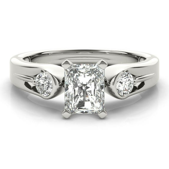 Blue Jewel 1.7 Ct Radiant Cut Lab Created Diamond Ring - Three Stone Double Prong Setting in 14K White Gold Plated - Women's Wedding and Engagement Jewelry Rings Collection