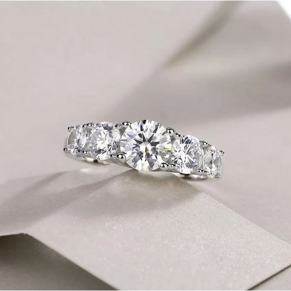 Blue Jewel 1.8 Ct VVS1/D Round Cut Lab Created Simulated Diamond Ring - Silver 14K White Gold Plated Rings - Classic Engagement Wedding Solitaire Rings - Latest Engagement Diamond Ring for Women's