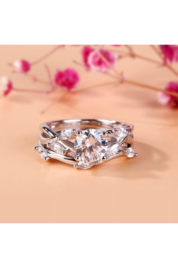 1.9 Ct Round Cut Lab Created Diamond Ring for Women's - 14K White Gold Plated Diamond Ring - Bridal Set Ring for Women's - Infinity Twisted Cross Over Shank Engagement Ring for Her