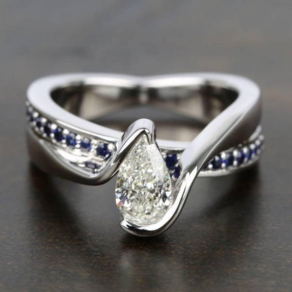 Blue Jewel 1.9 Ct VVS1/D Pear Cut Lab Created Simulated Diamond Ring - 14K White Gold Plated Wedding Anniversary Ring - Bypass and Split Shank Diamond Ring for Women's - Gorgeous Anniversary Gifts