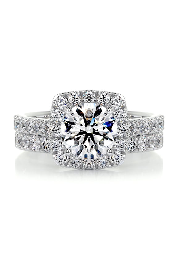 1.9 Ct VVS1 Round Cut Diamond Solitaire Ring for Women's - 14K White Gold Plated White Gold Plated Diamond Ring - Eternity Wedding Diamond Rings - Cushion Cut Halo Diamond Ring for Her