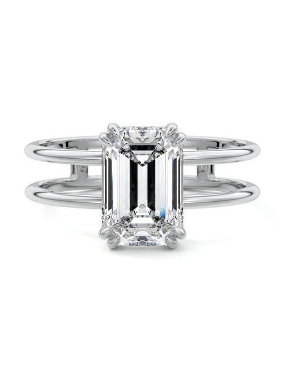 14K White Gold Plated 2 Ct VVS1/D Emerald Cut Lab-Created Simulated Diamond Enhancer Anniversary Ring for Bridesmaids, Gift for Wife