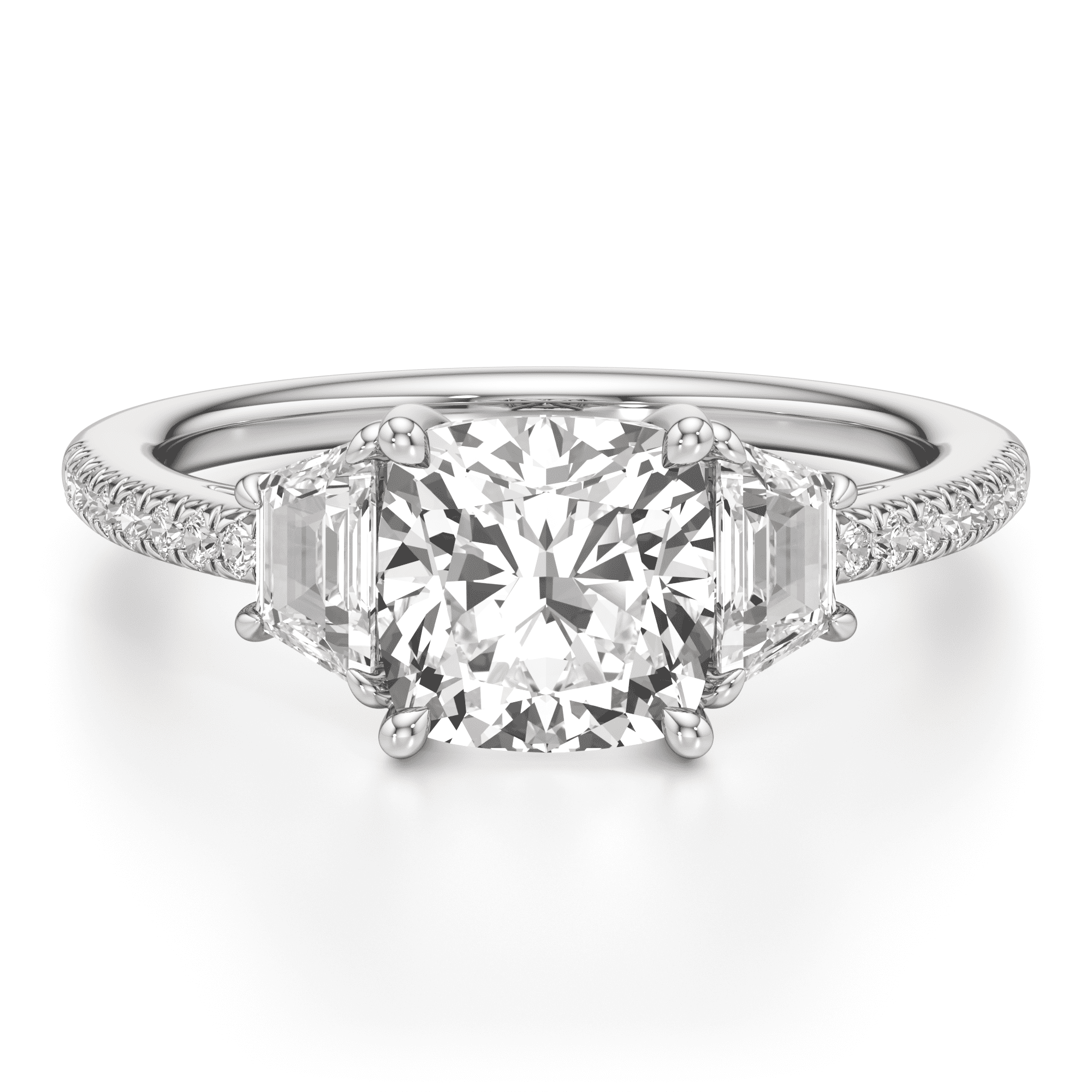 Sold 14K Whte Gold Mossante Tro Set Engagement Rng VVS1 Round Cut