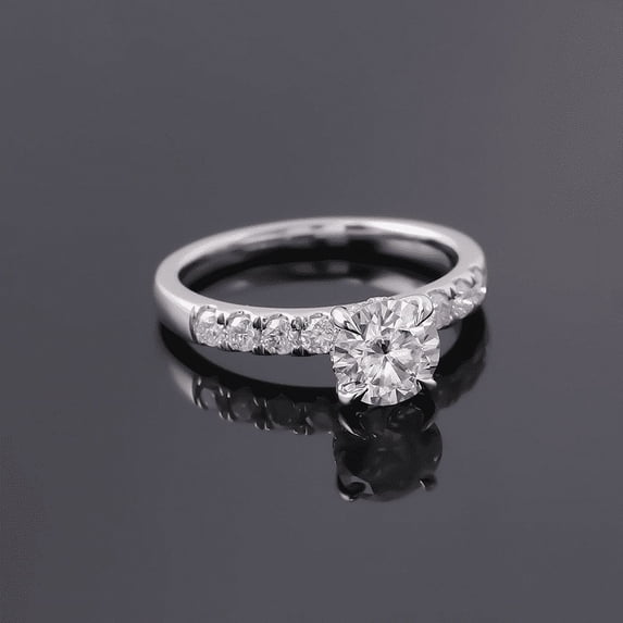 Blue Jewel 14K White Gold Plated Diamond Ring - Brilliant 1.8 Ct Round Cut Diamond Rings for Her - Solitaire with Accent Diamond Ring for Women's - Wedding Diamond Ring for Women's