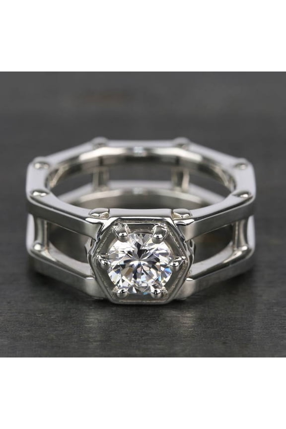14K White Gold Plated Diamond Rings - Brilliant 2 Ct Round Cut Diamond Rings - Six Button prongs for Men's - Classic Engagement Wedding Men's Rings- Special Occasion Rings Men's