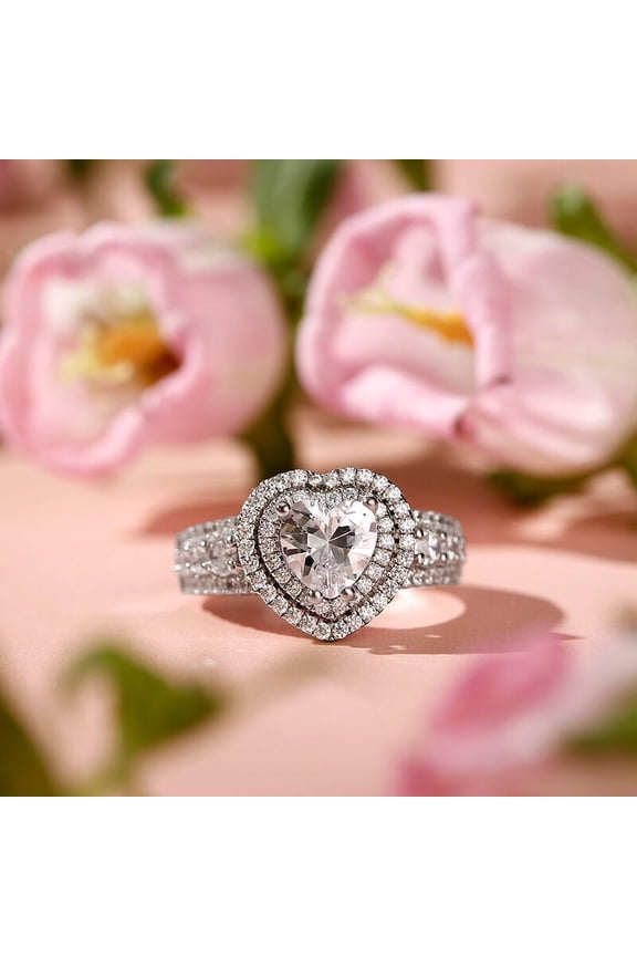 14K White Gold Plated Solitaire Ring - 2.2 Ct Heart Cut Lab Created Diamond Solitaire Ring for Women's - Stacking Heart Halo Engagement Wedding Rings - Forever Diamond Ring for Women's