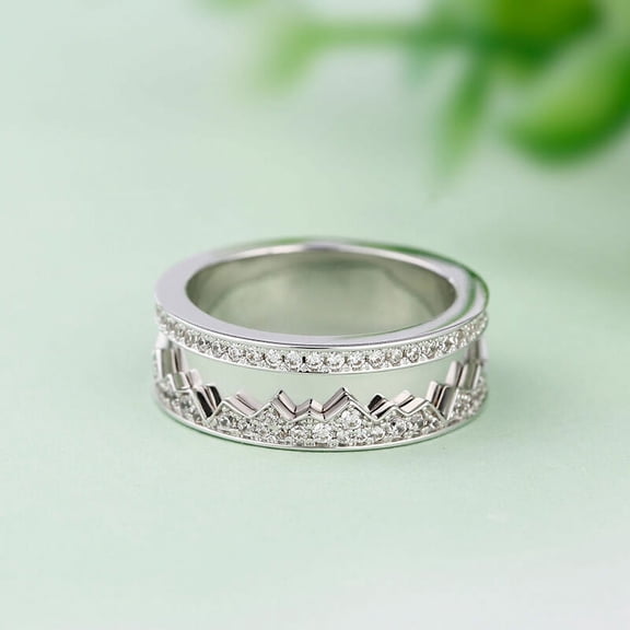 Blue Jewel 14K White Gold Plated Wedding Anniversary Rings - 1.6 Ct Oval Cut Lab Created Diamond Rings for Women's - Stackable Mountain Diamond Ring - Silver Diamond Beautiful Special Occasion Rings