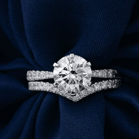 Blue Jewel 14K White gold Plated Diamond Rings - Brilliant 2.1 Ct Round Cut Diamond Rings - Engagement Wedding diamond Rings for Couples - Solitaire with Accent and Eternity Diamond Rings