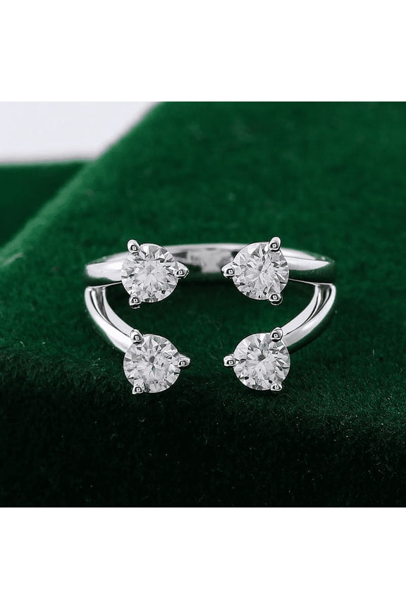 14K White gold Plated Rings for Gift - 1.8 Ct Brilliant Round Cut Diamond Rings - Multi Stone Splite Shank Wedding Promise Ring - Cuff Style Silver Diamond Beautiful Special Occasion Ring