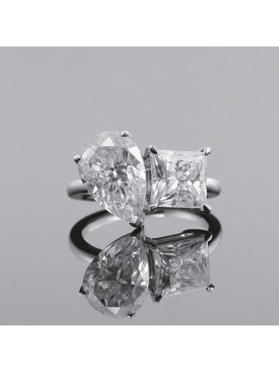 2.1 Ct Pear Cut Lab-Created Simulated Diamond Toi Et Moi Two-Stone Wedding Ring 14K White Gold Plated Ring for Women