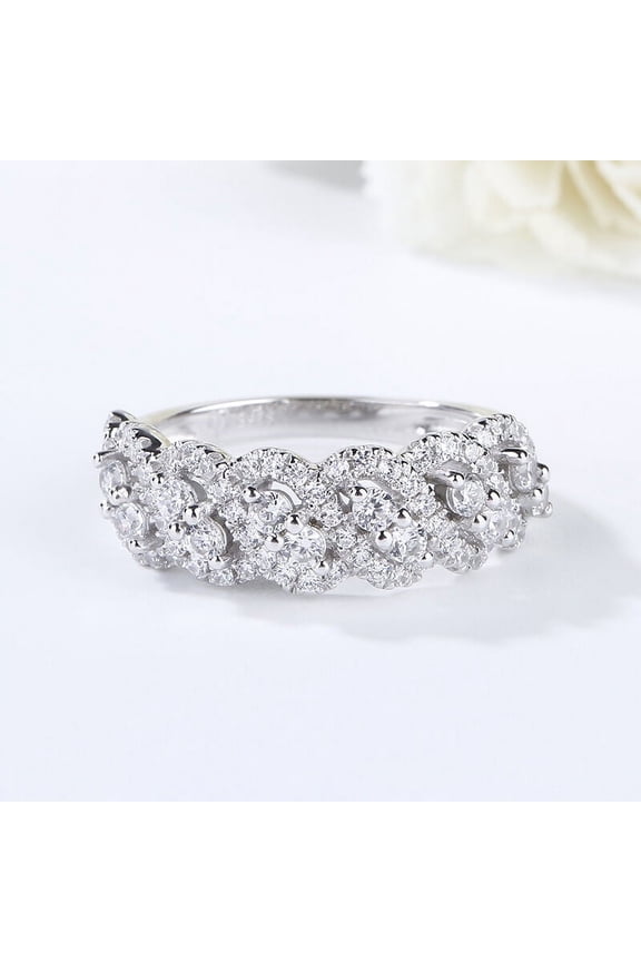 2.1 Ct Round Brilliant Cut Diamond Rings - 14K White Gold Plated Wedding Anniversary Rings - Criss Cross Multi Shank Engagement Diamond Rings - Bridal Stacking Engagement Diamond Rings