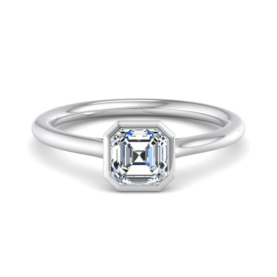 Blue Jewel Asscher Cut Lab Created Diamond Ring - 1.6 Ct Bezel Set in 14K White Gold Plated - Elegant Women's Engagement Wedding Jewelry for All Occasions