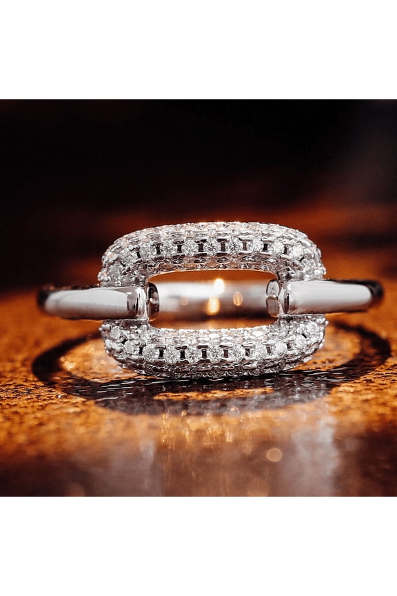 Brilliant 0.7 Ct Round Cut Diamond Rings for Her - Silver 14K White Gold Plated Ring - Cuban Chain Diamond Ring for Women's - Engagement Wedding Diamond Ring for Women's - Birthday Gifts
