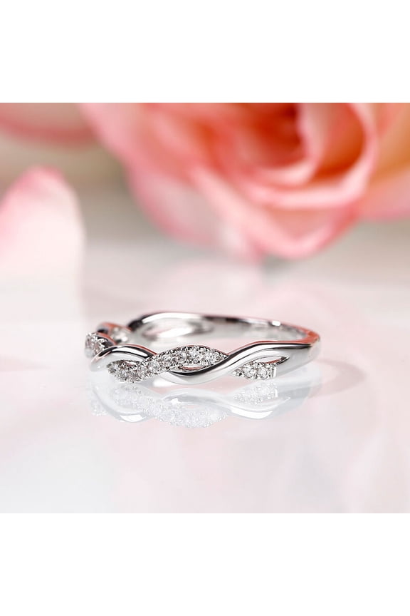 Brilliant 1 Ct Round Cut Diamond Ring - 14K White Gold Plated Wedding Anniversary Rings - Infinity Twisted Cross Over Shank Engagement Rings for Her - Promise Wedding Gift for Women's