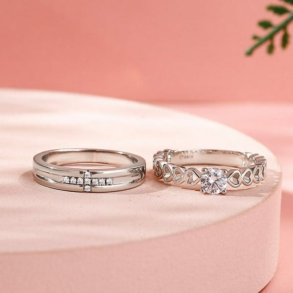 Blue Jewel Brilliant 2.3 Ct Round Cut Diamond Ring - 14K White Gold Plated Wedding Anniversary Rings - Diamond Couple Rings - Solitaire Diamond Ring for Women's - Simple Diamond Ring for Men's