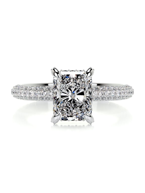 Brilliant 1.9 Ct Radiant Cut Hidden Halo Eternity Band Diamond Ring - Designed with Premium Lab-Created Simulated Diamond in 14K White Gold Plated - Ideal for Celebrations and Engagements