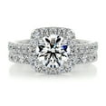 thumbnail image 1 of Blue Jewel Dazzling Round Cut Halo Two Eternity Diamond Rings for Women - 1.9 Ct Lab-Created Simulated Diamond - Crafted in 14K White Gold Over Prong Setting - Beautiful Gift for Special Moments, 1 of 6