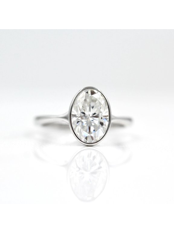 Oval Cut 1.4 Ct Engagement Ring for Her - 14K White Gold Plated Bridal Ring - Bezel Setting - Gift for Proposals, Anniversaries, Birthdays