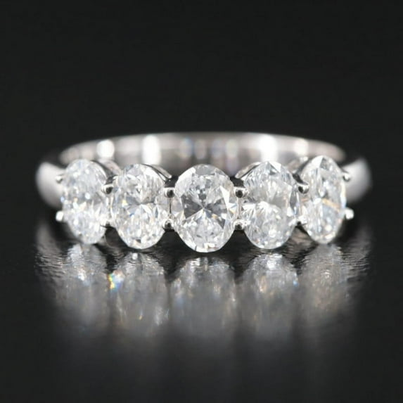 Blue Jewel Oval Cut Excellent 1.7 Ct Diamond Ring For Her - Silver 14K White Gold Plated King - 5 Stone Diamond Rings for Women's - Silver Diamond Ring for Women's - Classic Wedding Rings