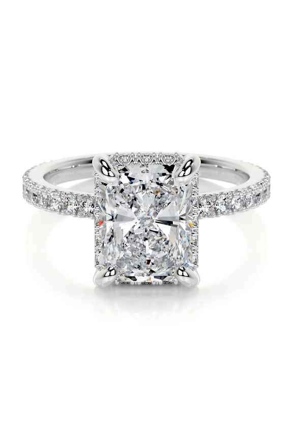 Radiant Cut 2.3 Ct Excellent Diamond Rings - 14K White Gold Plated Band - Wedding Ring for Her - Solitaire Ring with Accent Diamond - Eternity Band and Hidden Halo