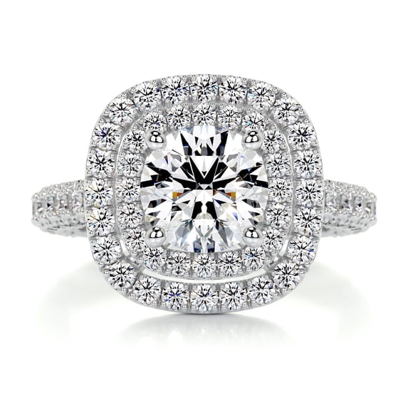 Blue Jewel 1.8 Ct Round Cut Brilliant Diamond Rings - Wedding Rings - White Gold Over 14K White Gold Plated Finish - Solitaire Accent Style - Eternity Ring with Double Halo