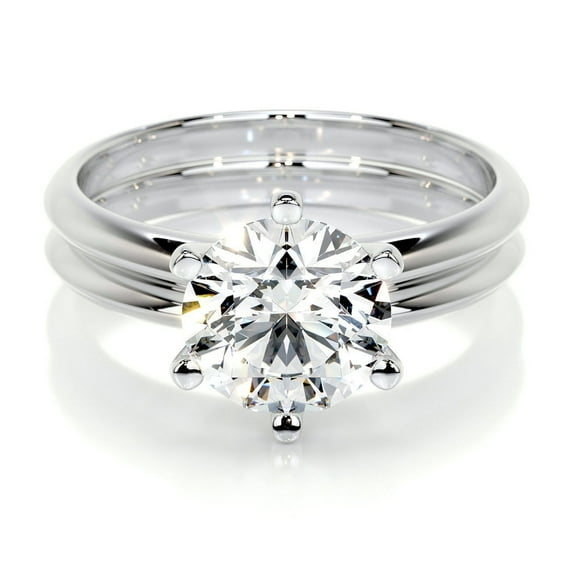 Blue Jewel Round Cut Brilliant 1.8 Ct Diamond Rings For Women's - 14K White Gold Plated Diamond - Two Band Diamond Rings for Women's - Solitaire Diamond Rings for Women's - Gifts For Her