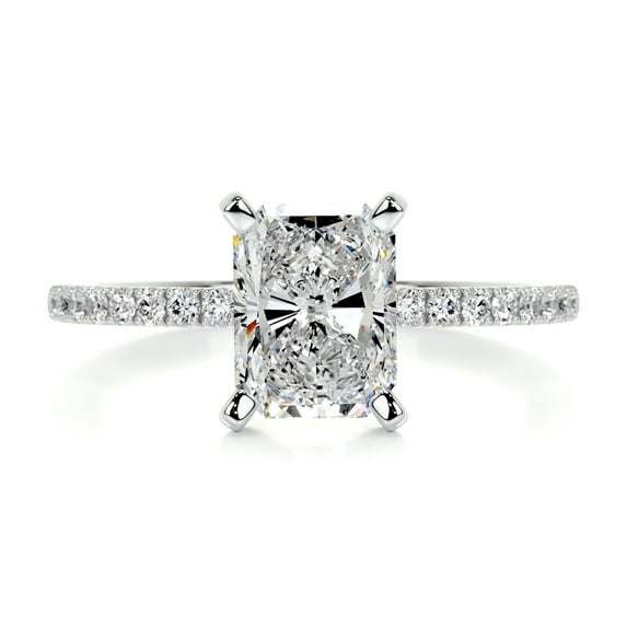 Blue Jewel 14K White Gold Plated Ring for Her - Radiant Cut Brilliant 2.4 Ct Diamond Ring For Women's - Wedding Ring - Eternity Band Diamond Rings for Her - Solitaire with Accent Diamond Rings