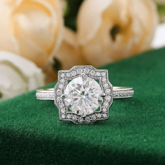 Blue Jewel Silver 14K White gold Plated Ring - 1.9 Ct Round Brilliant Cut Diamond Ring - Engagement Wedding Halo Ring For Women's - Ever & Ever Halo-Style Engagement Rings - Promise Gifts for her