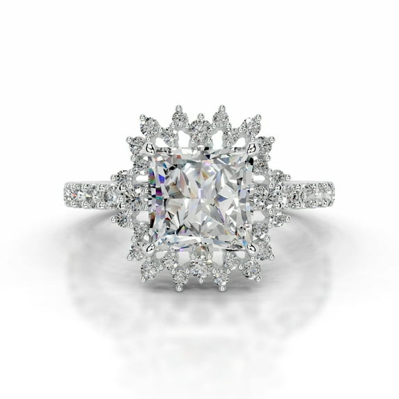 Blue Jewel 14K White Gold Plated Rings for Women's - 1.9 Ct VVS1 Princess Cut Diamond Solitaire Ring for Her - Halo Diamond Rings for Her - Eternity Rings for Her - Wedding Diamond Ring