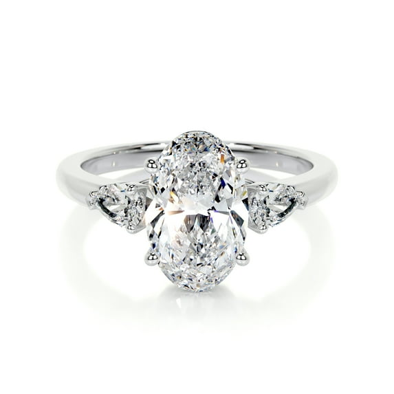Blue Jewel Women's Engagement Ring - Three Stone Style - Wedding Ring - 14K White Gold Plated Diamond Rings for Her - Oval Cut 2.1 Ct Excellent